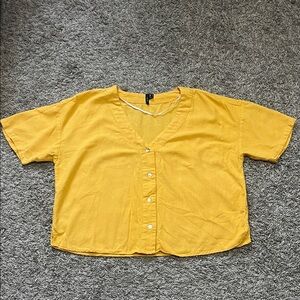 Vero Moda Crop Top Mustard Yellow Button-Down Shirt V-neck